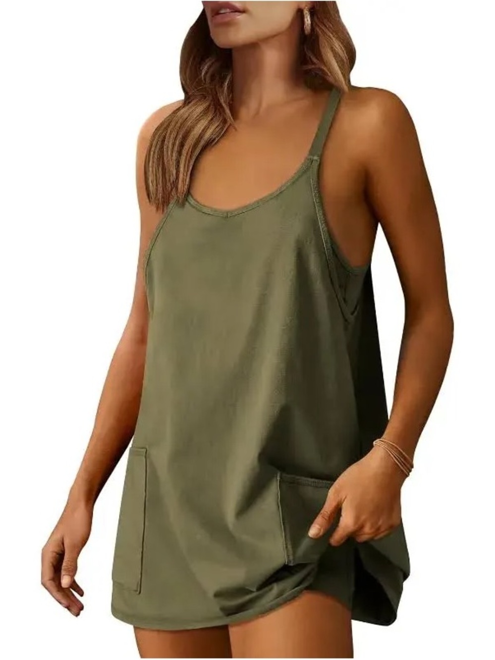 ANRABESS Women's Mini Romper Dress with Built-in Shorts and Pockets